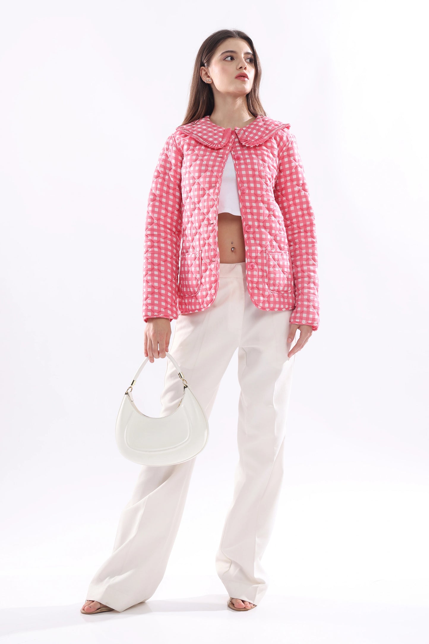 Gingham Pink Full Sleeve Jacket