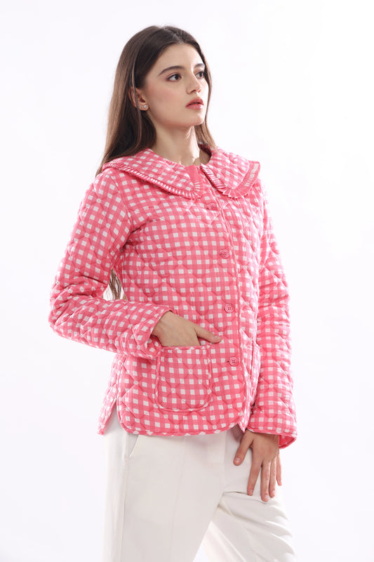 Gingham Pink Full Sleeve Jacket