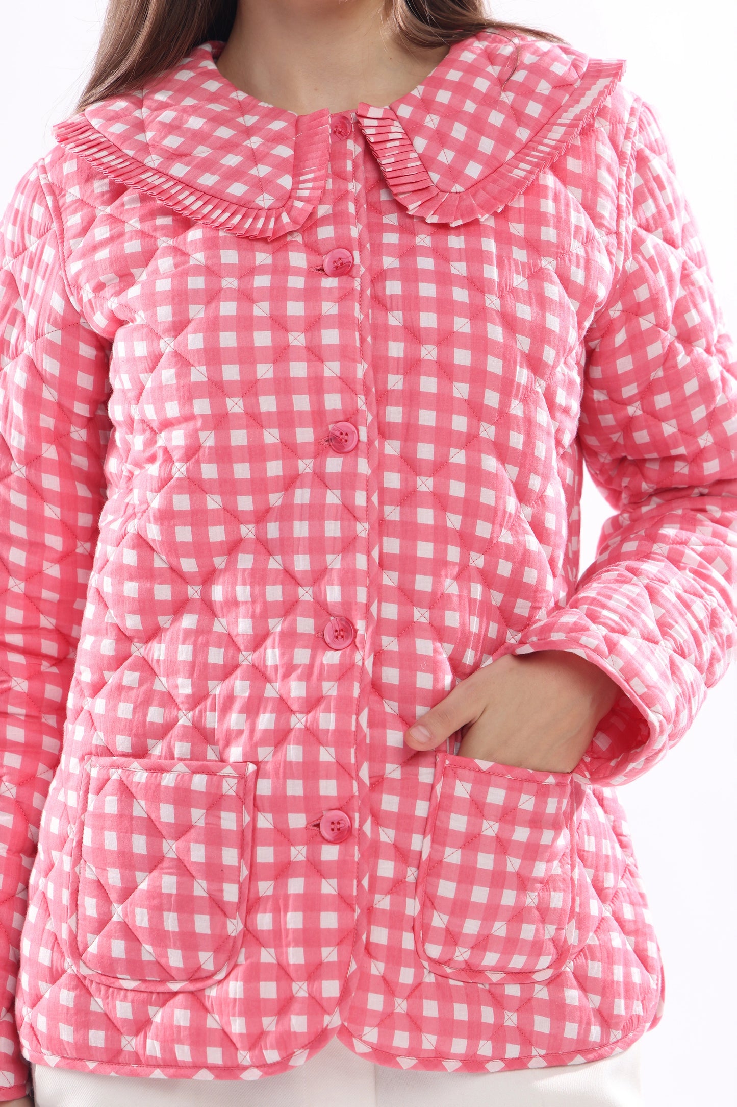 Gingham Pink Full Sleeve Jacket