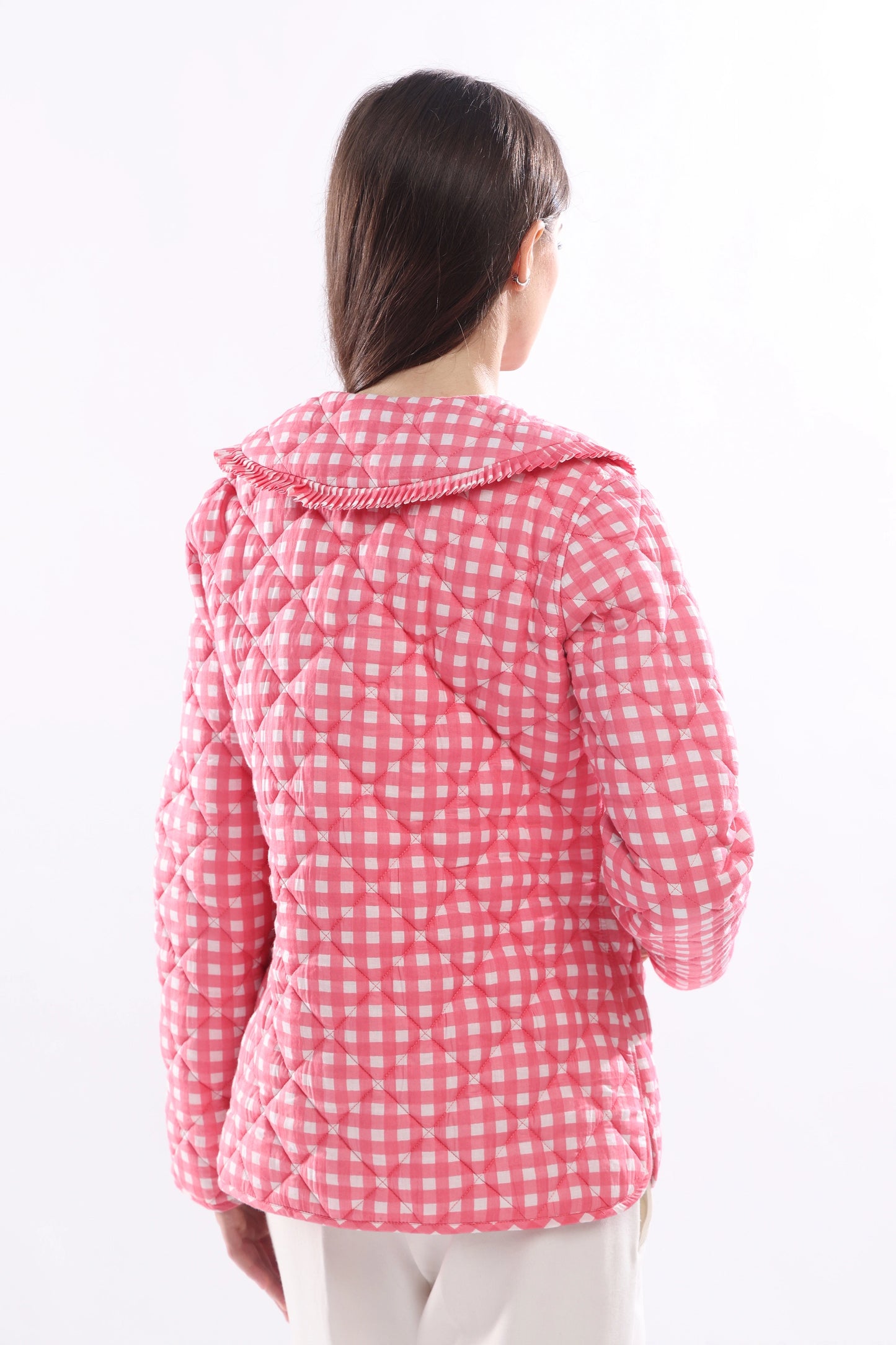 Gingham Pink Full Sleeve Jacket