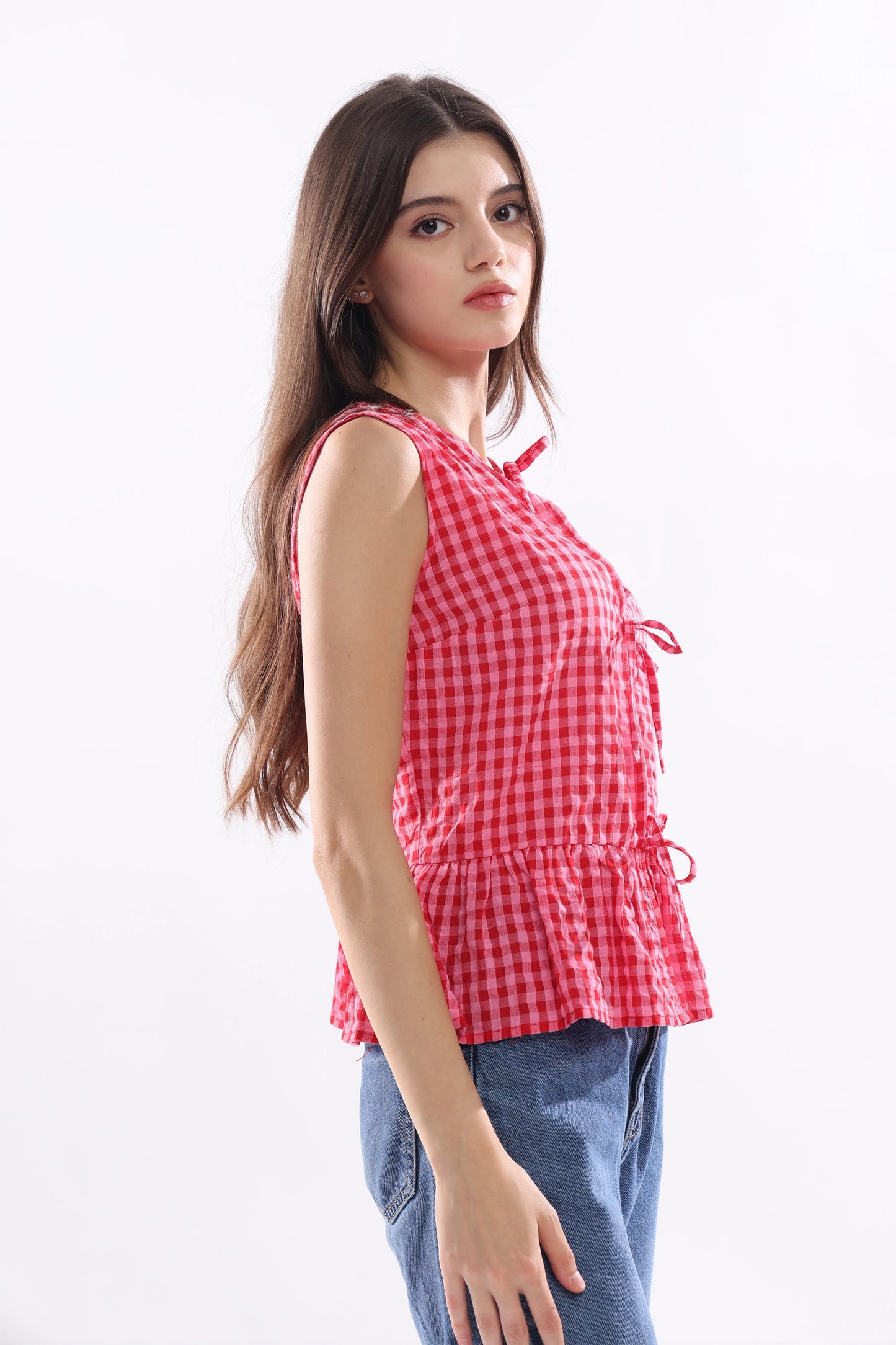 Crossline Sleeveless Top with Tie Ribbons