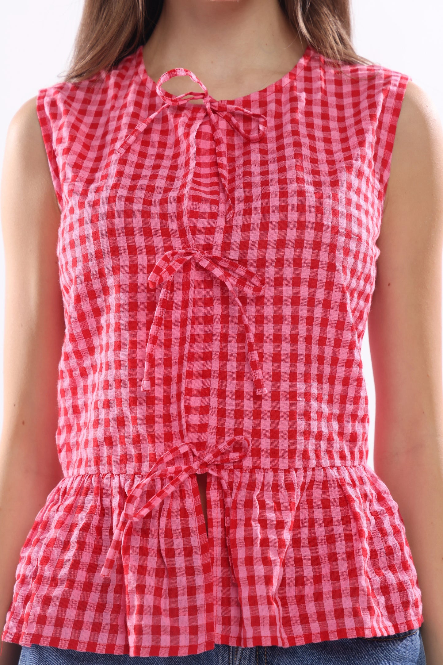 Crossline Sleeveless Top with Tie Ribbons