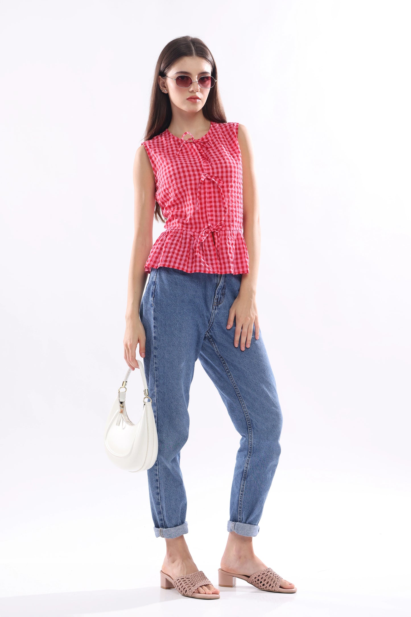 Crossline Sleeveless Top with Tie Ribbons