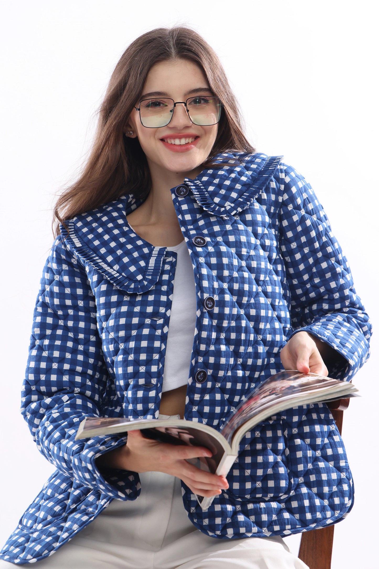 Gingham Blue Full Sleeve Jacket