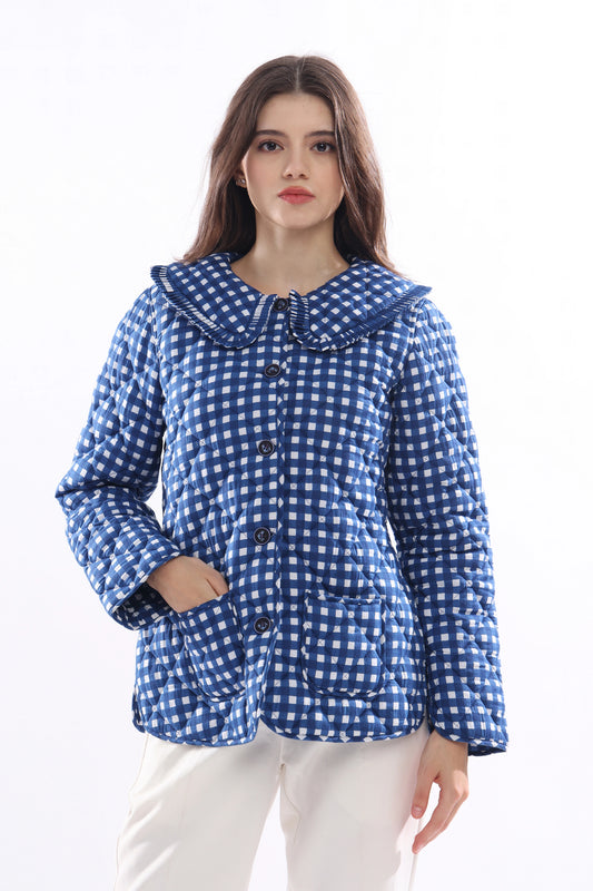 Gingham Blue Full Sleeve Jacket