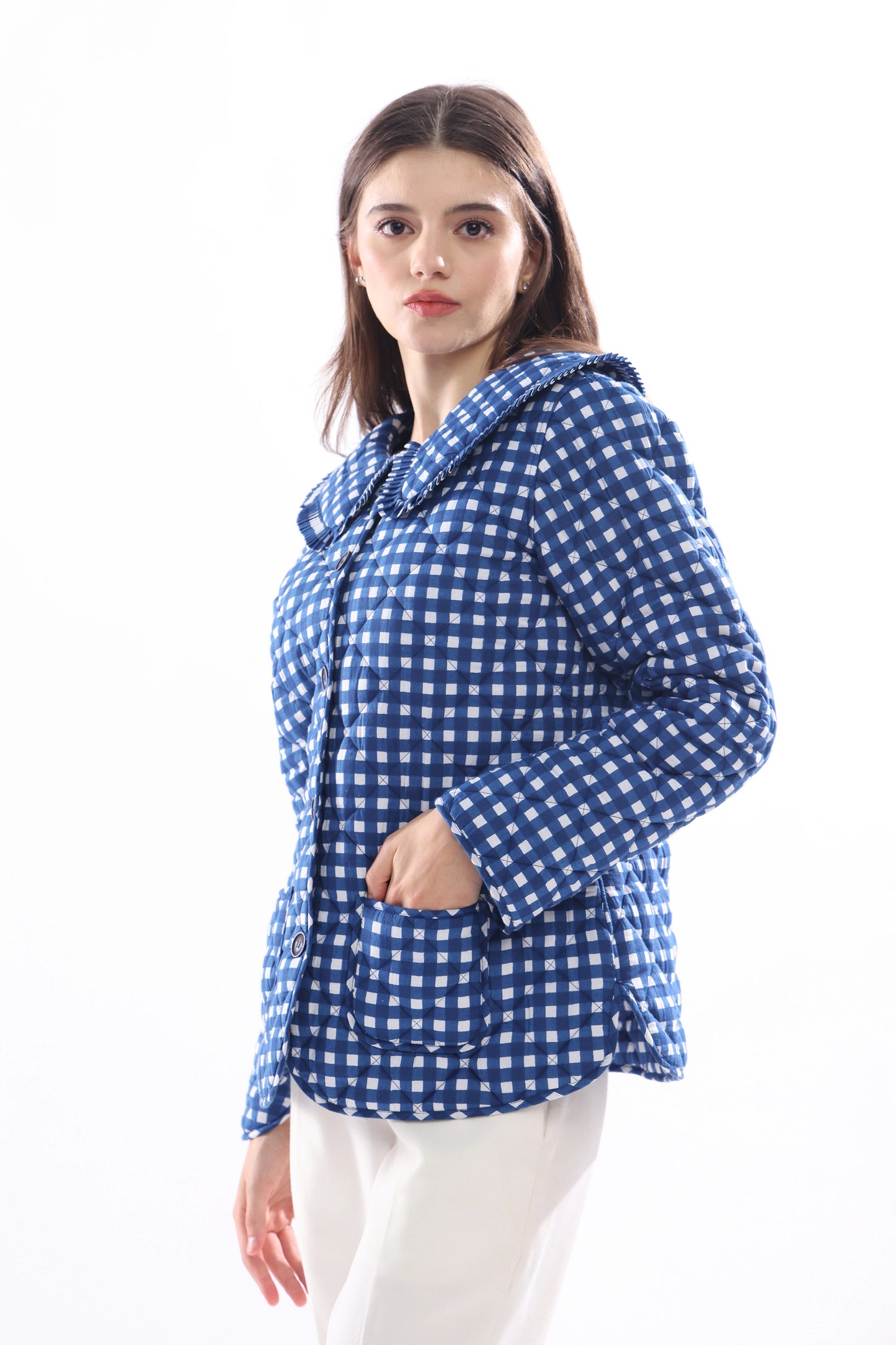 Gingham Blue Full Sleeve Jacket