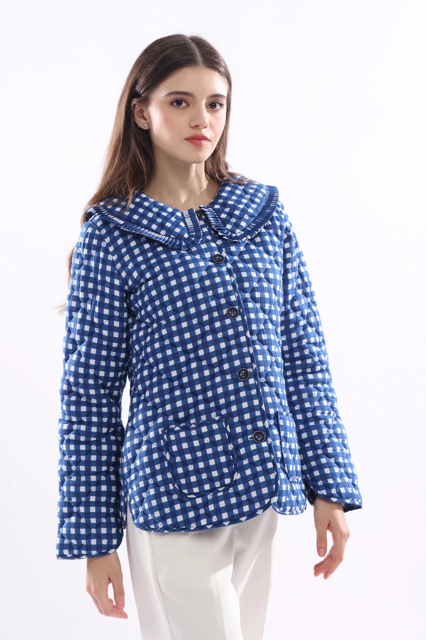 Gingham Blue Full Sleeve Jacket