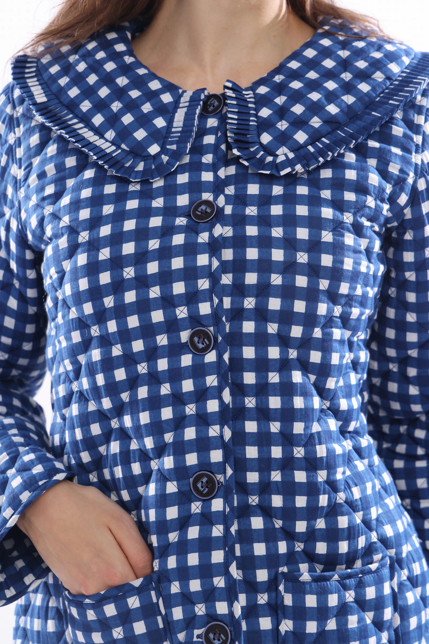 Gingham Blue Full Sleeve Jacket