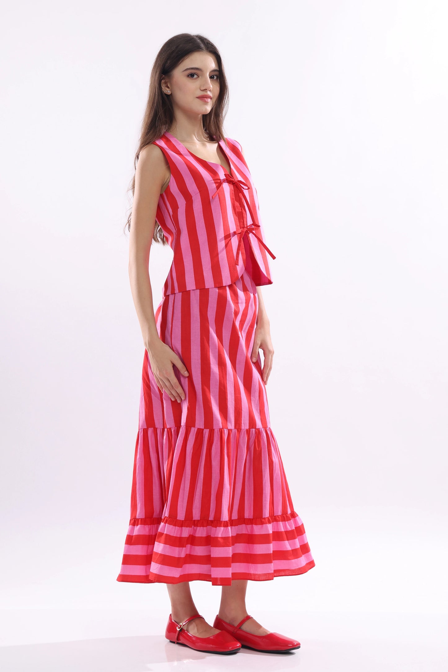 Rosalia Co-ord Set - Pink & Red Stripes