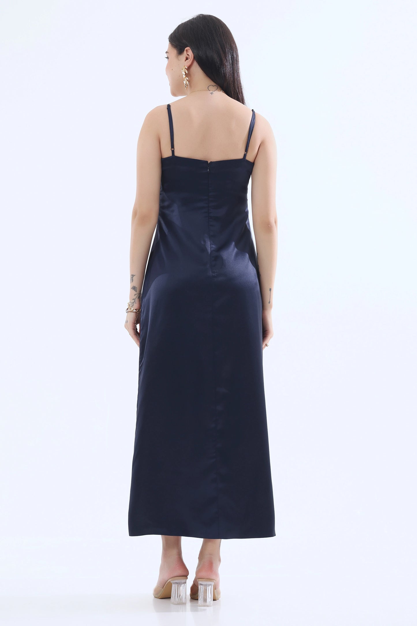 Satin maxi Dress- Navy