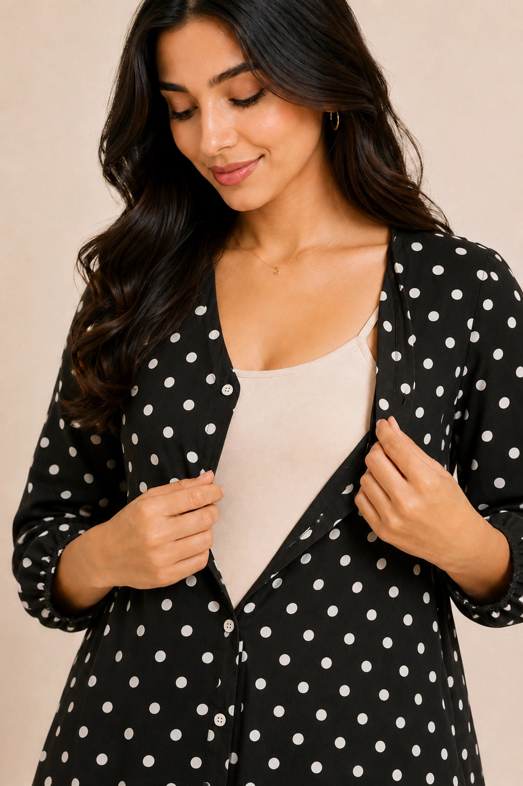 Onyx V-Neck Button-Down Midi Dress
