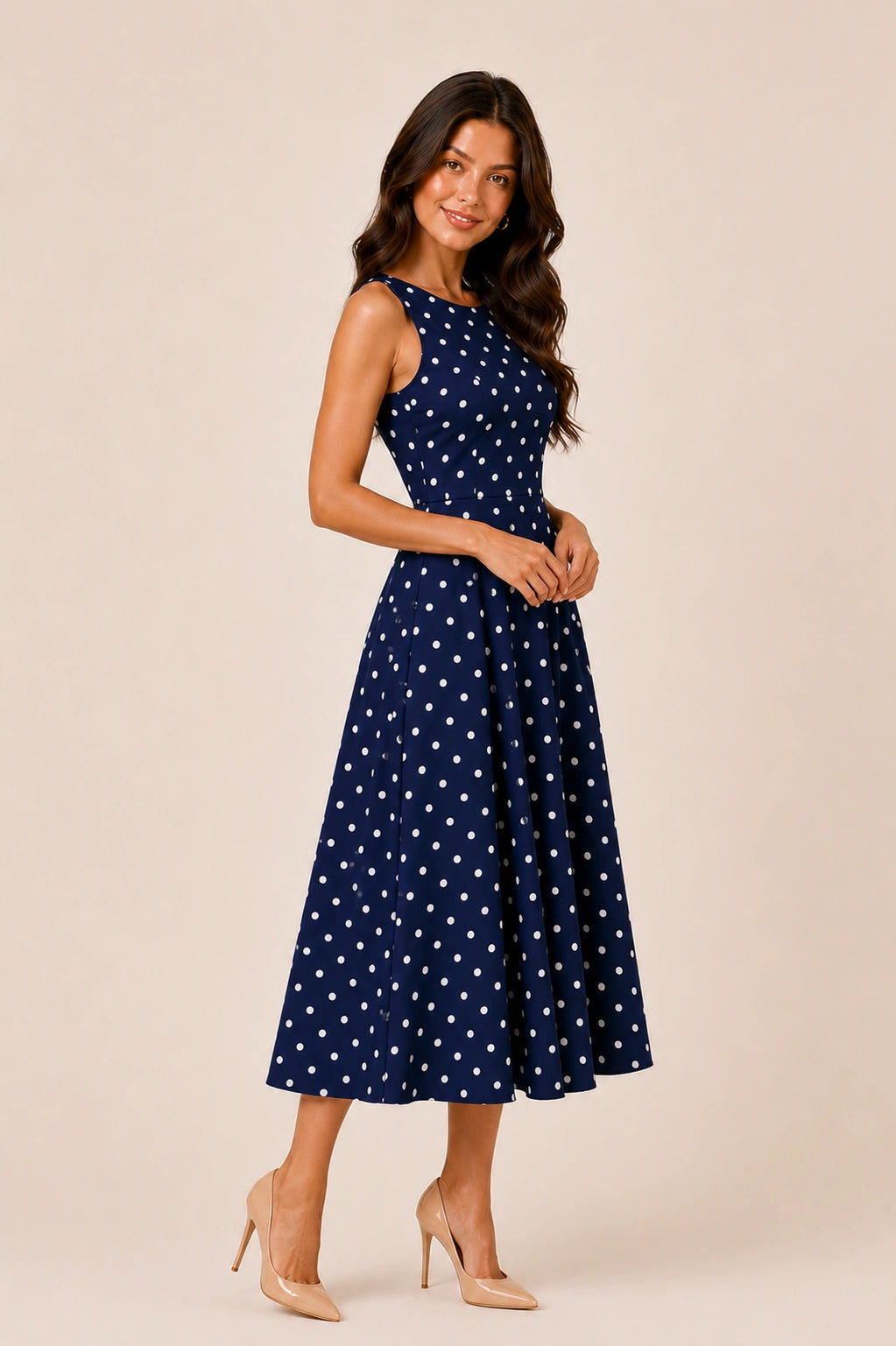 Midnight Polka Midi Dress