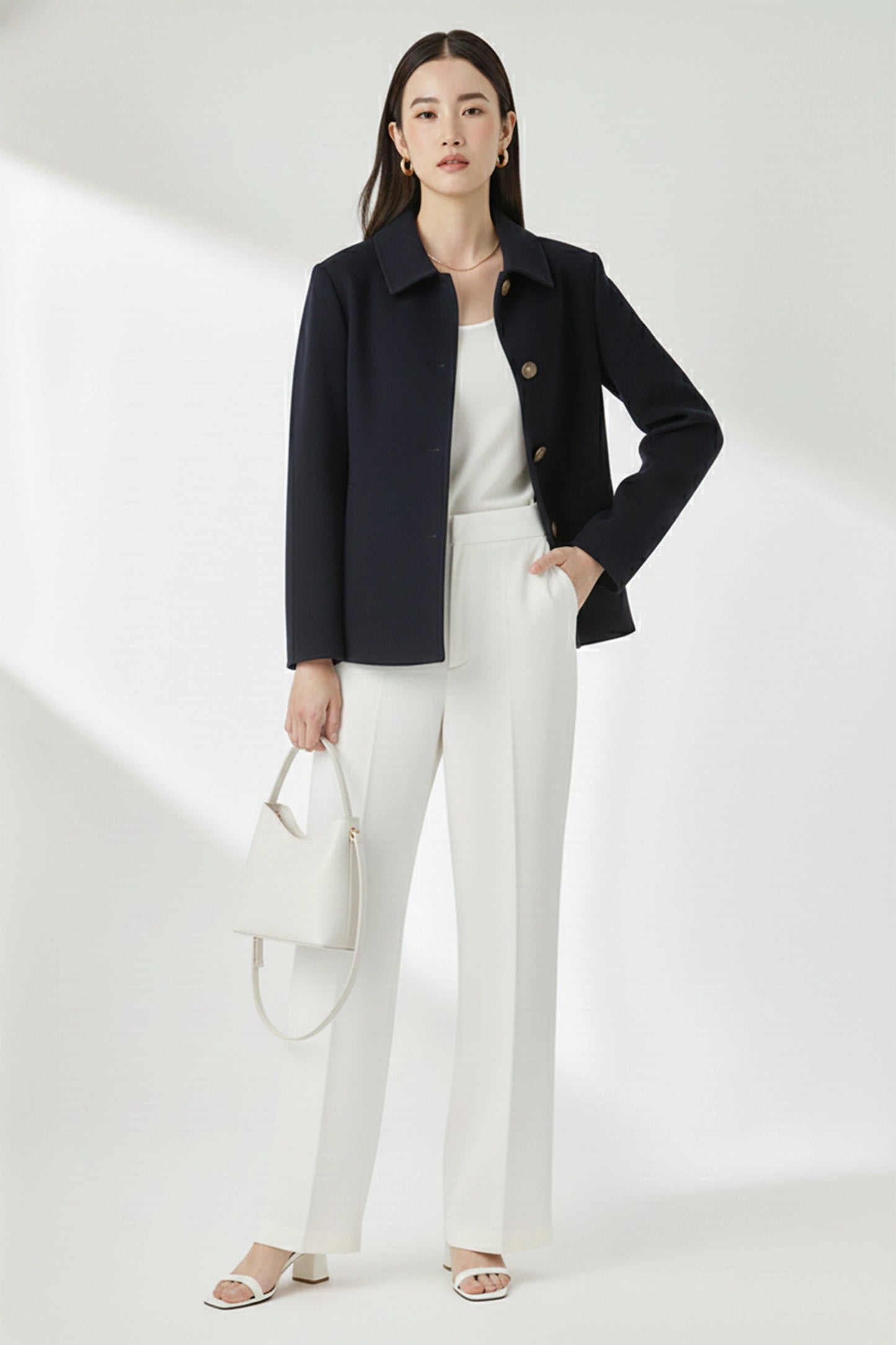 Felt Short Coat- Navy