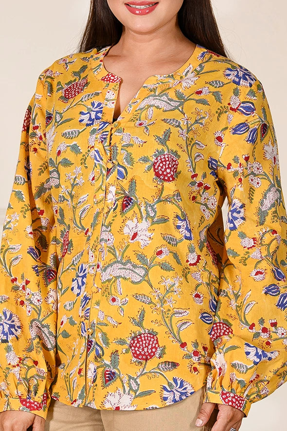 Sunset Yellow Balloon Sleeve Top