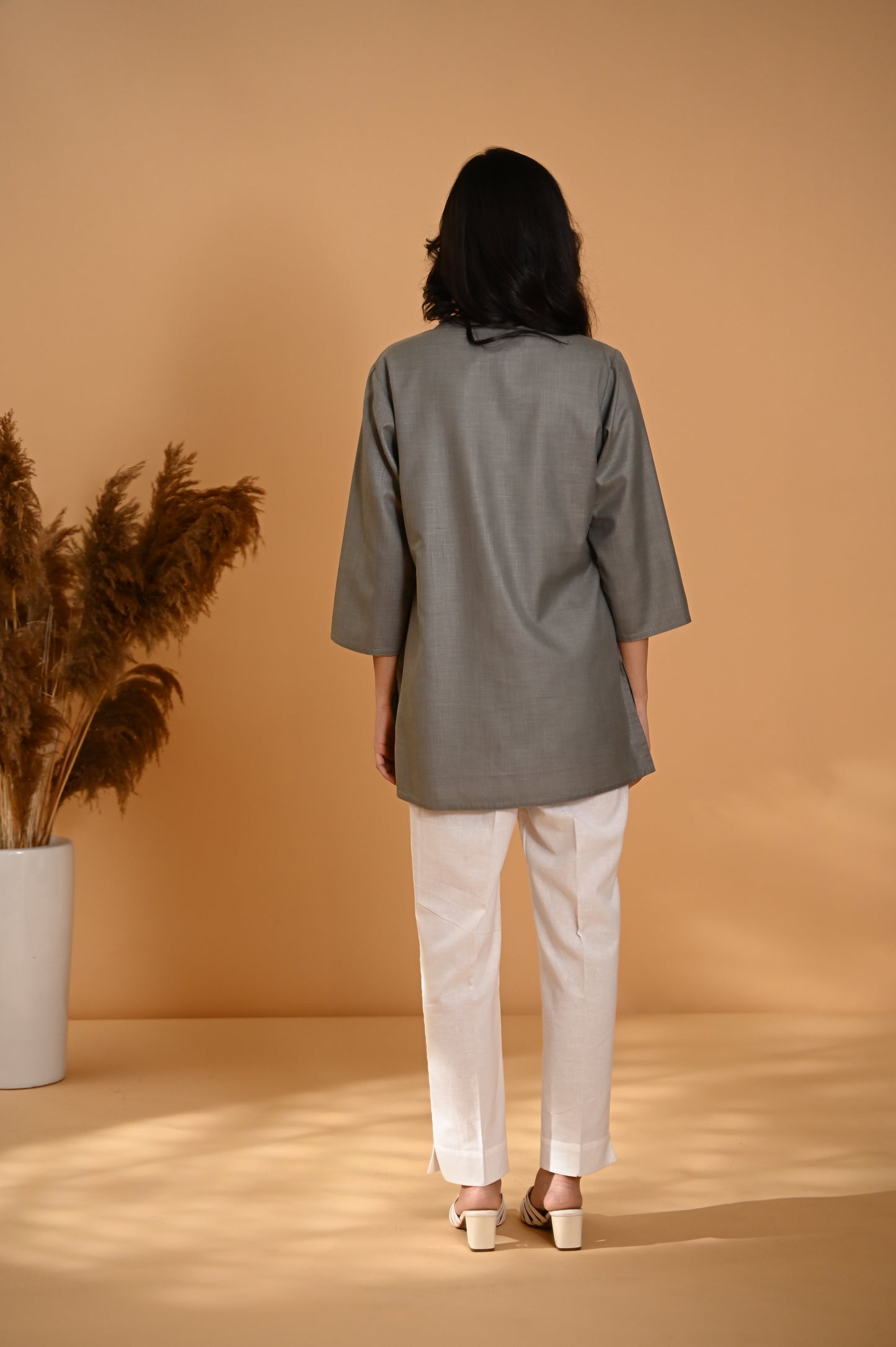 Elira Short Cotton Kurta- Grey