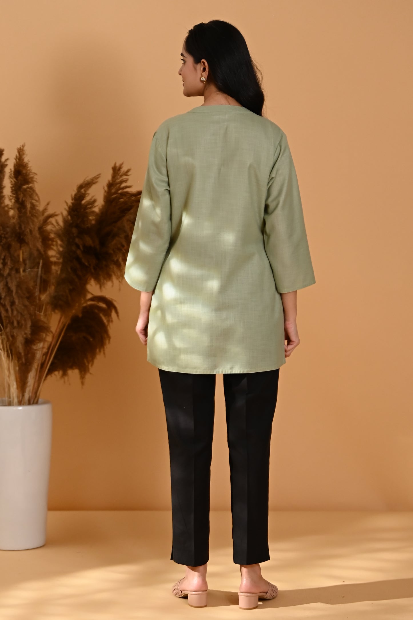 Elira Short Cotton Kurta- Sage