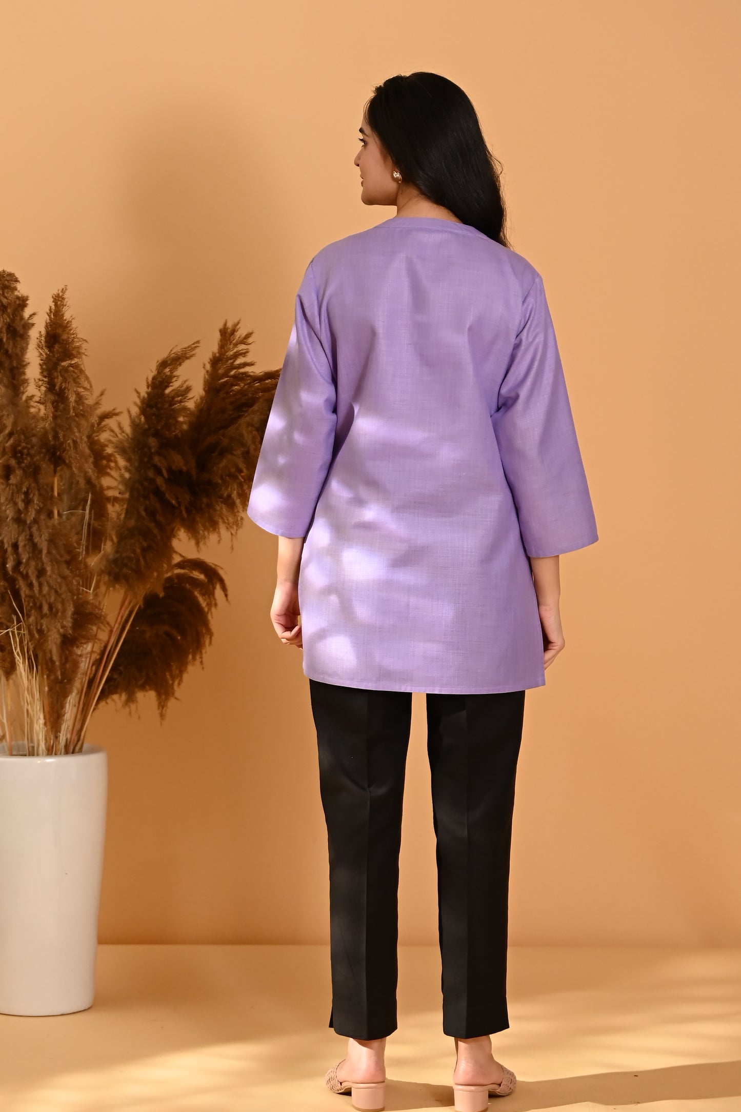 Elira Short Cotton Kurta- Purple