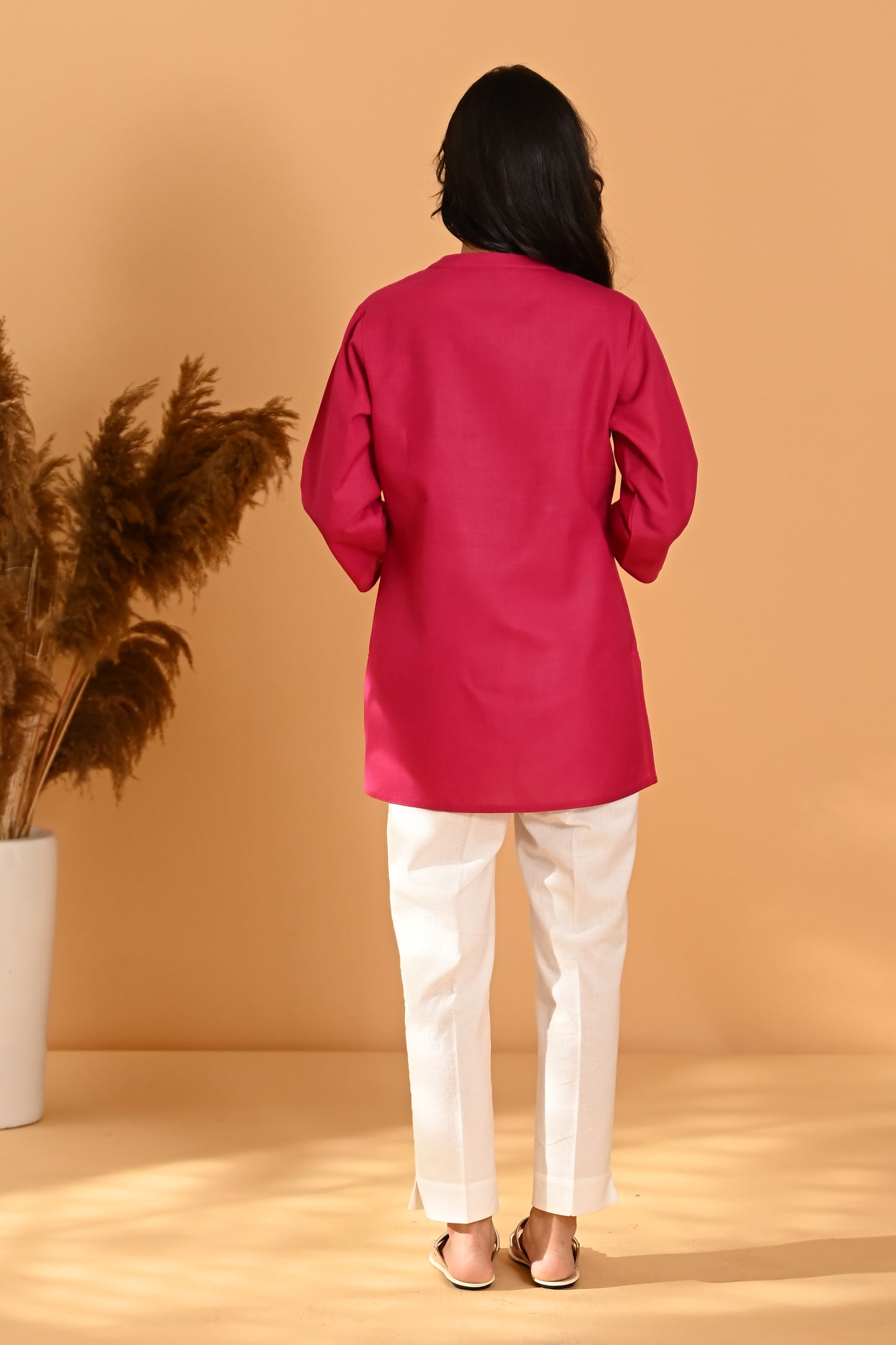 Elira Short Cotton Kurta- Raspberry Pink