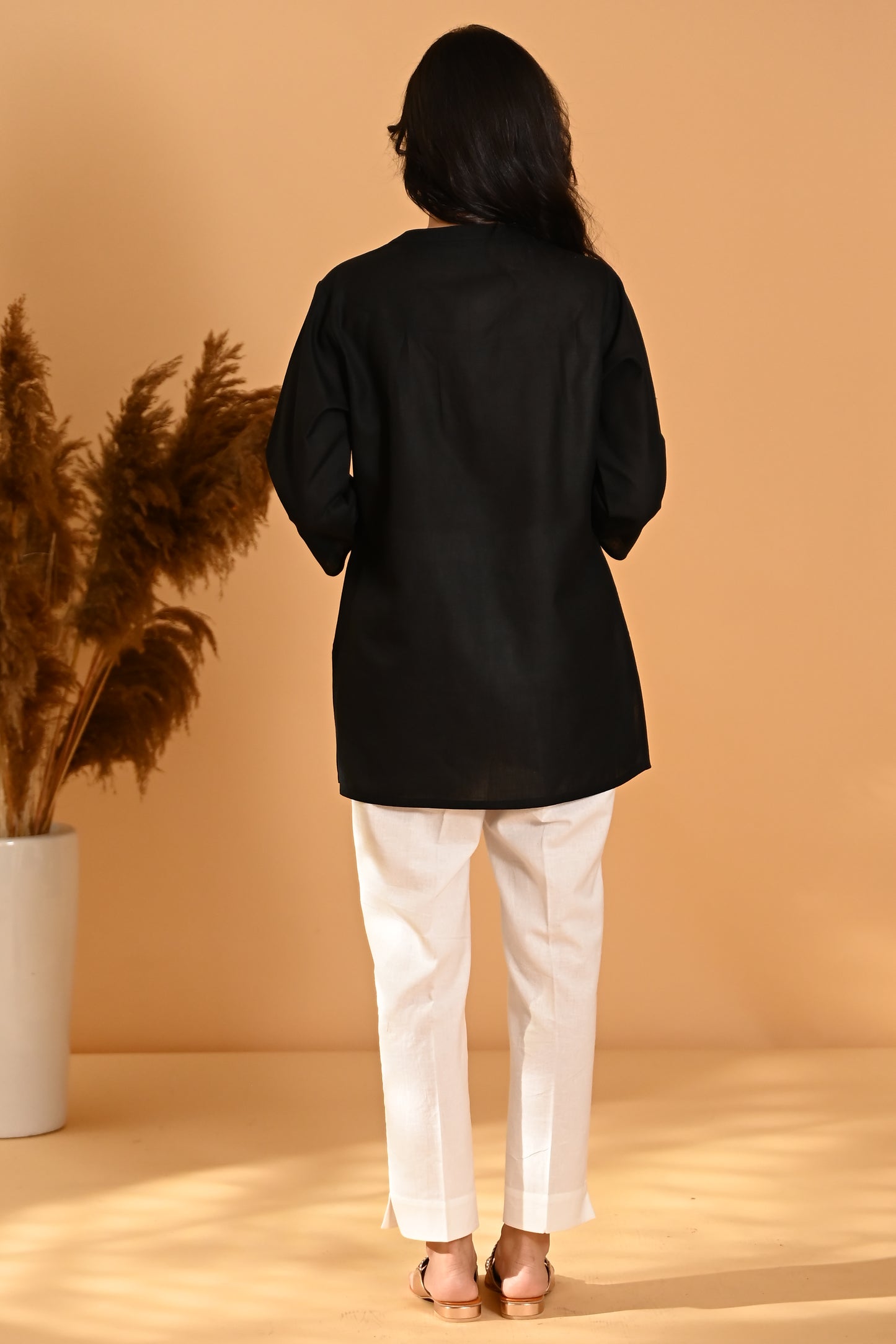 Elira Short Cotton Kurta- Black