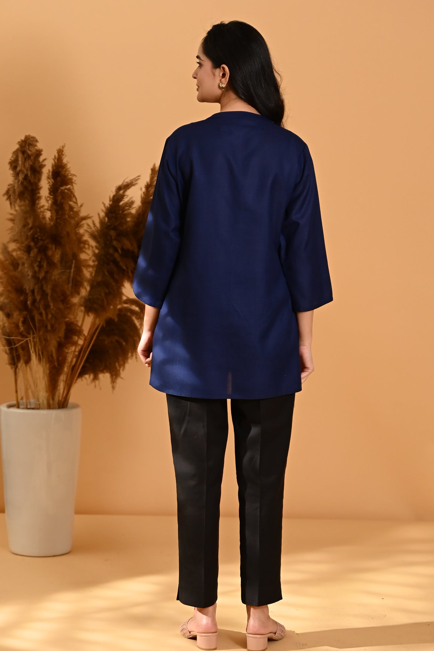 Elira Short Cotton Kurta- Navy Blue
