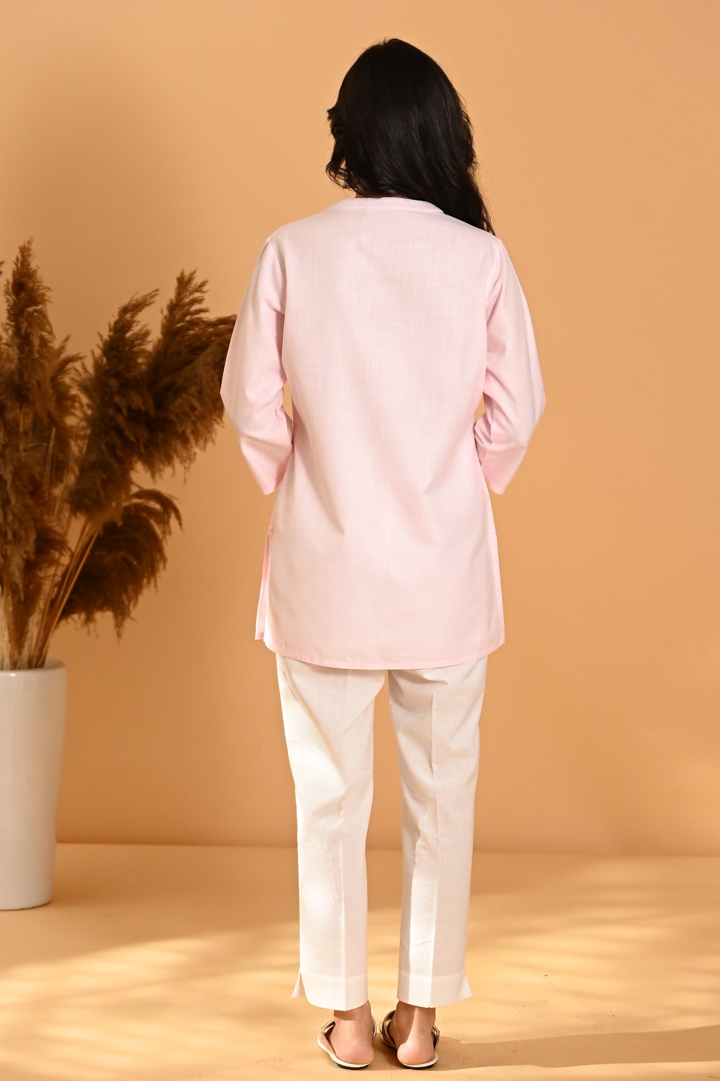 Elira Short Cotton Kurta Top- Pastel Pink