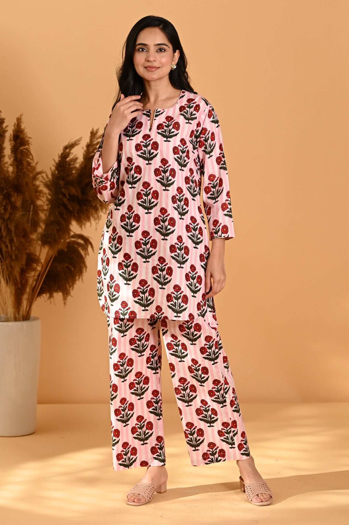 Pink Striped Night Suit