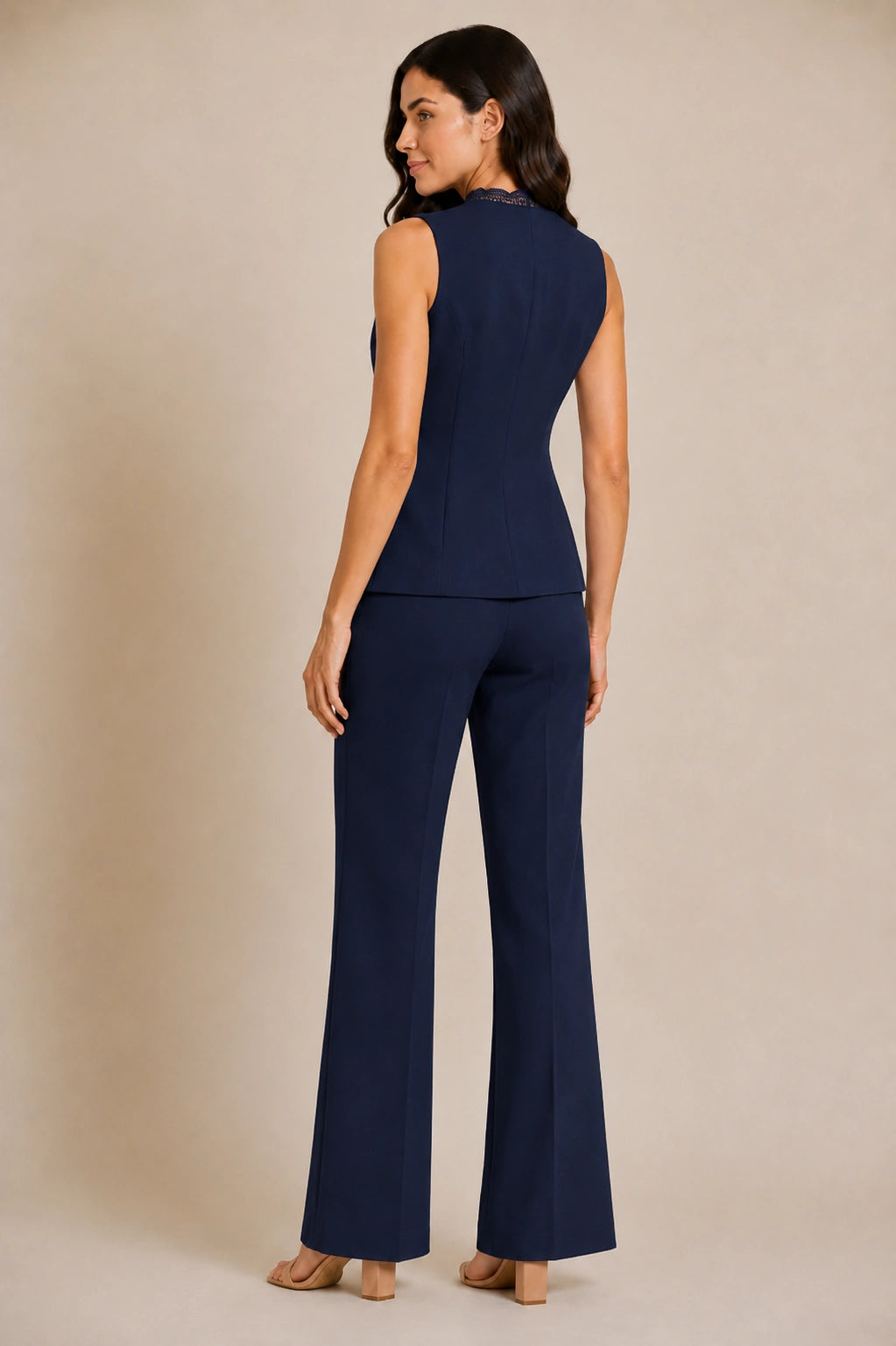 Navy Lace Detail V- Neck Waistcoat