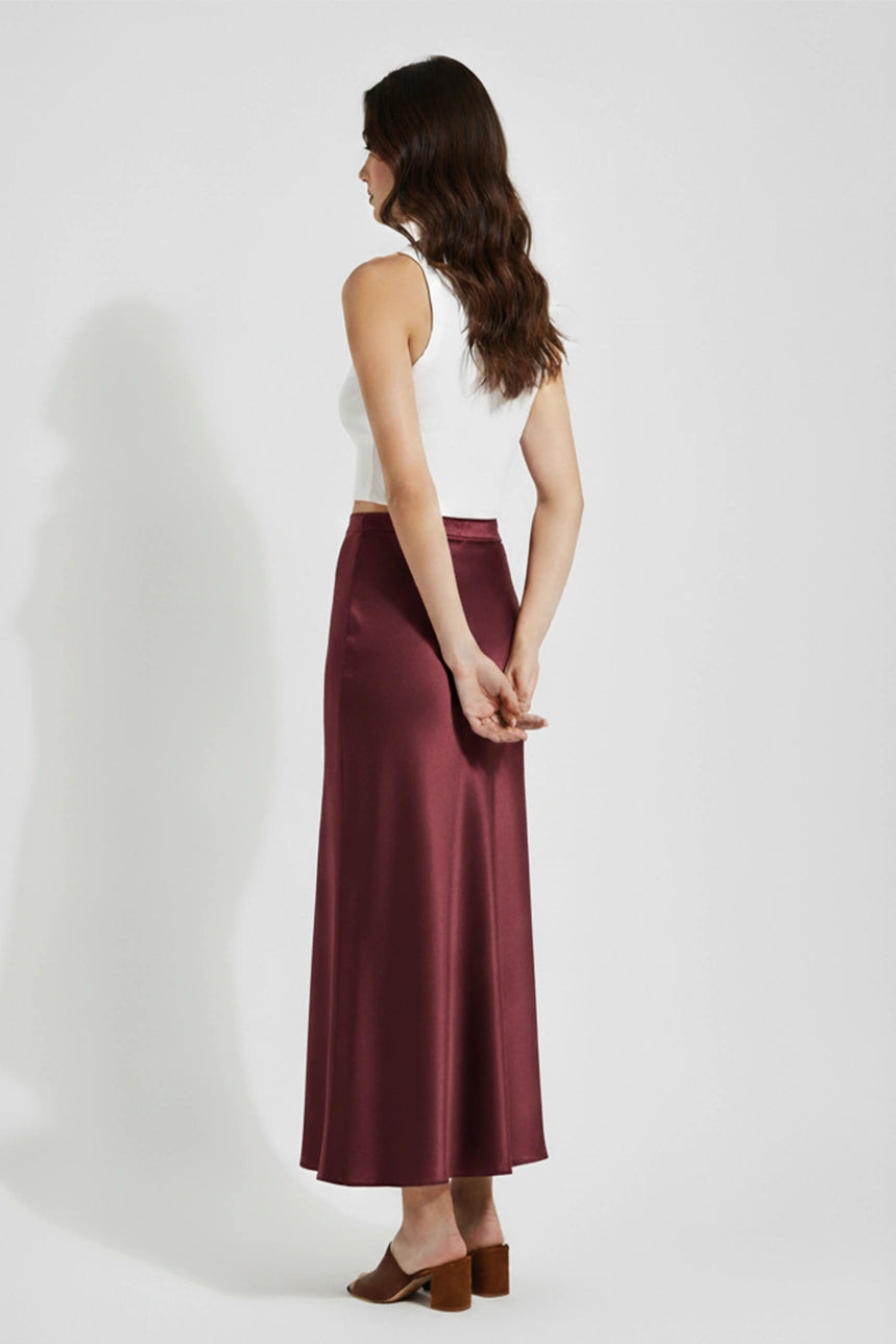 Wine Satin Skirt