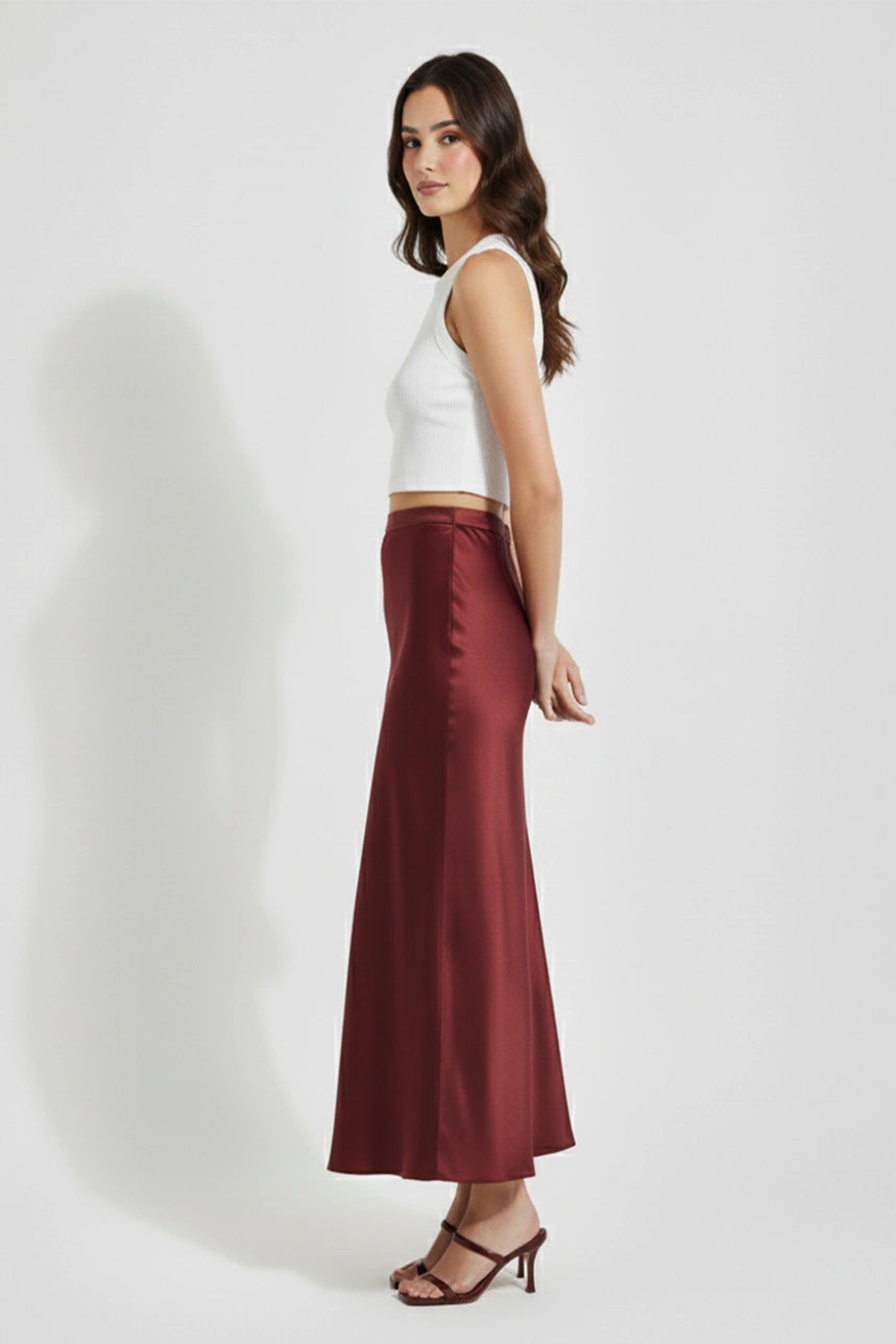 Wine Satin Skirt