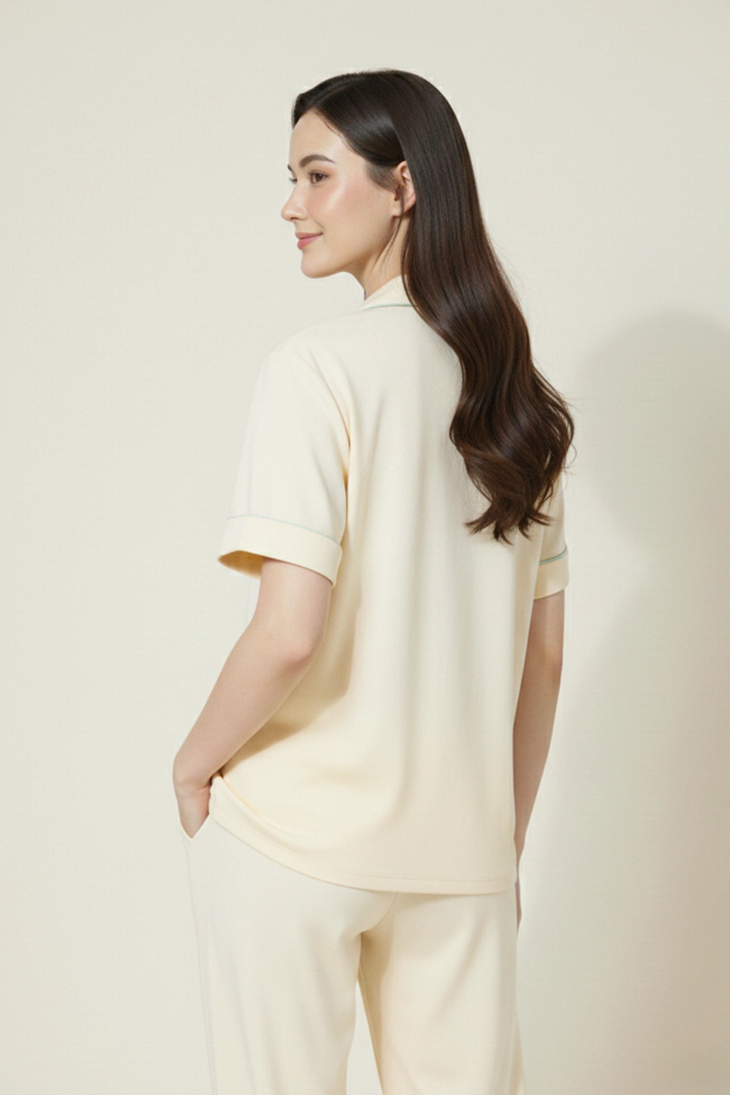 Yellow Cotton Night Suit for Women with Contrast Piping - Half Sleeve