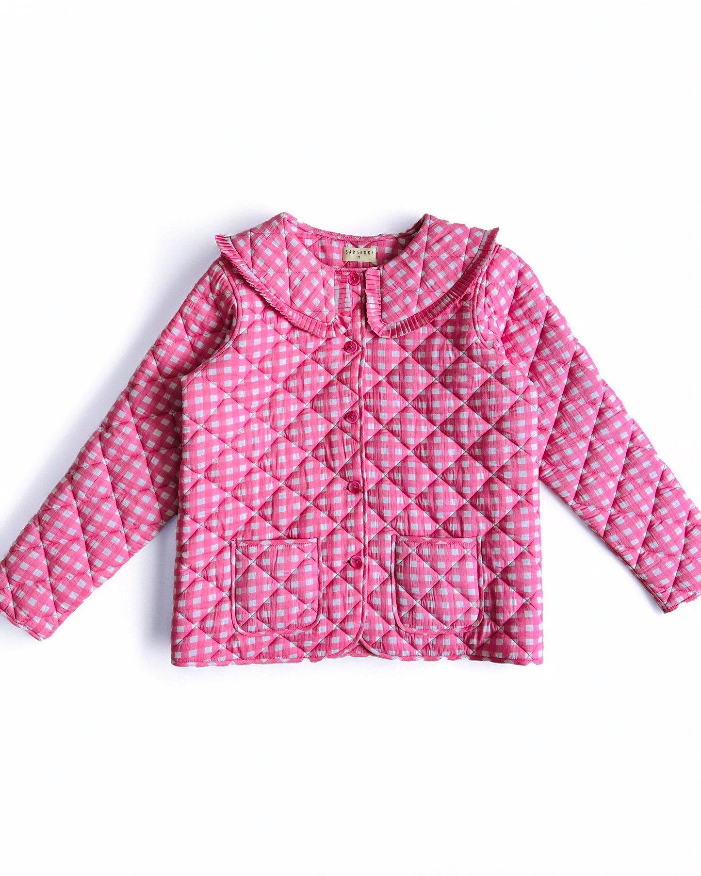 Gingham Pink Full Sleeve Jacket