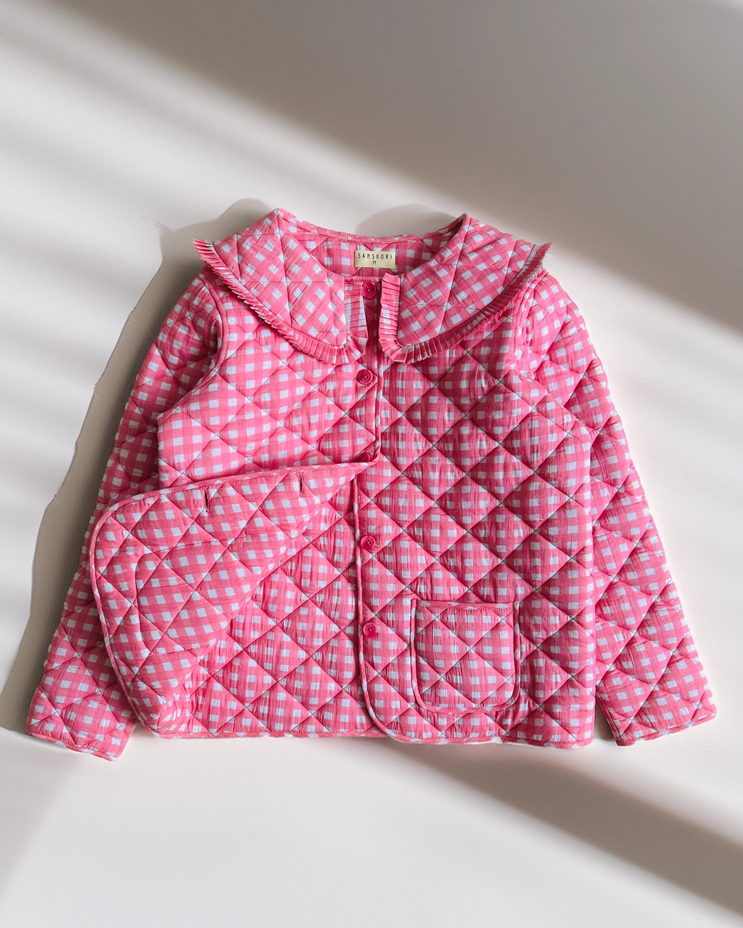 Gingham Pink Full Sleeve Jacket