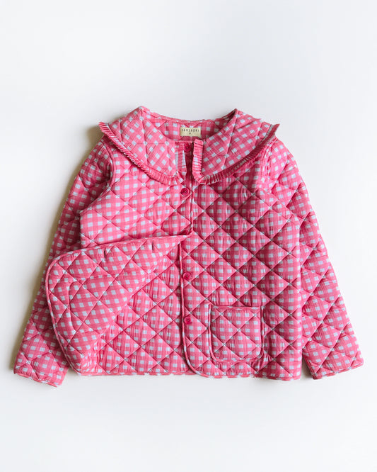 Gingham Pink Full Sleeve Jacket