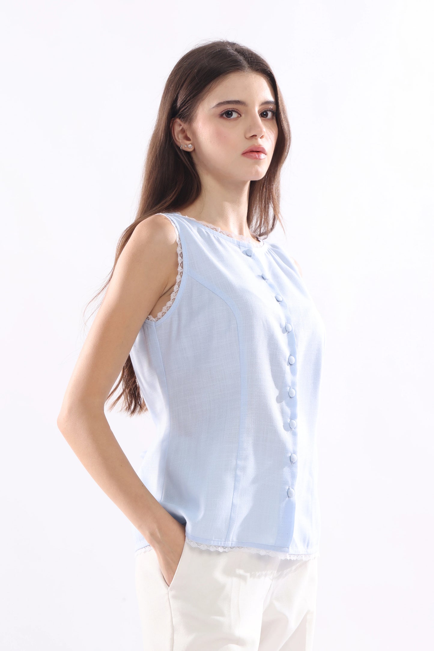 Lace detail Sleeveless Top - Pastel Blue