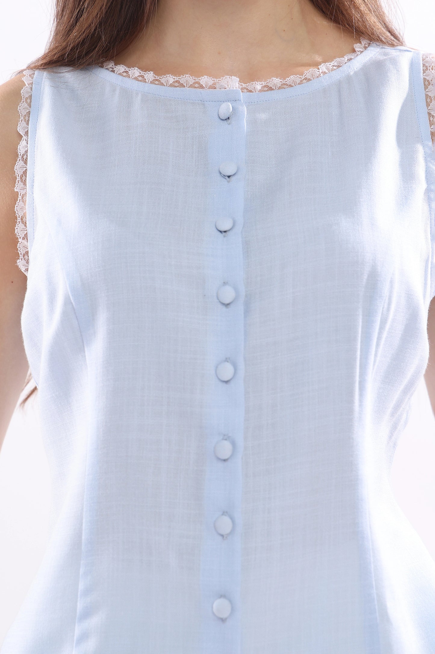 Lace detail Sleeveless Top - Pastel Blue