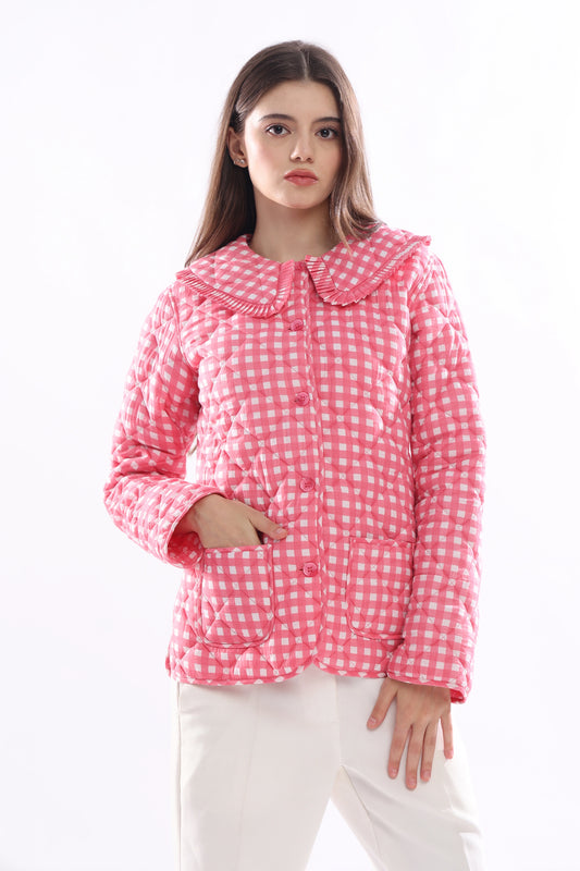 Gingham Pink Full Sleeve Jacket