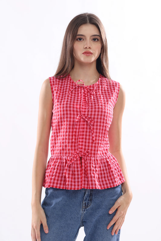 Crossline Sleeveless Top with Tie Ribbons