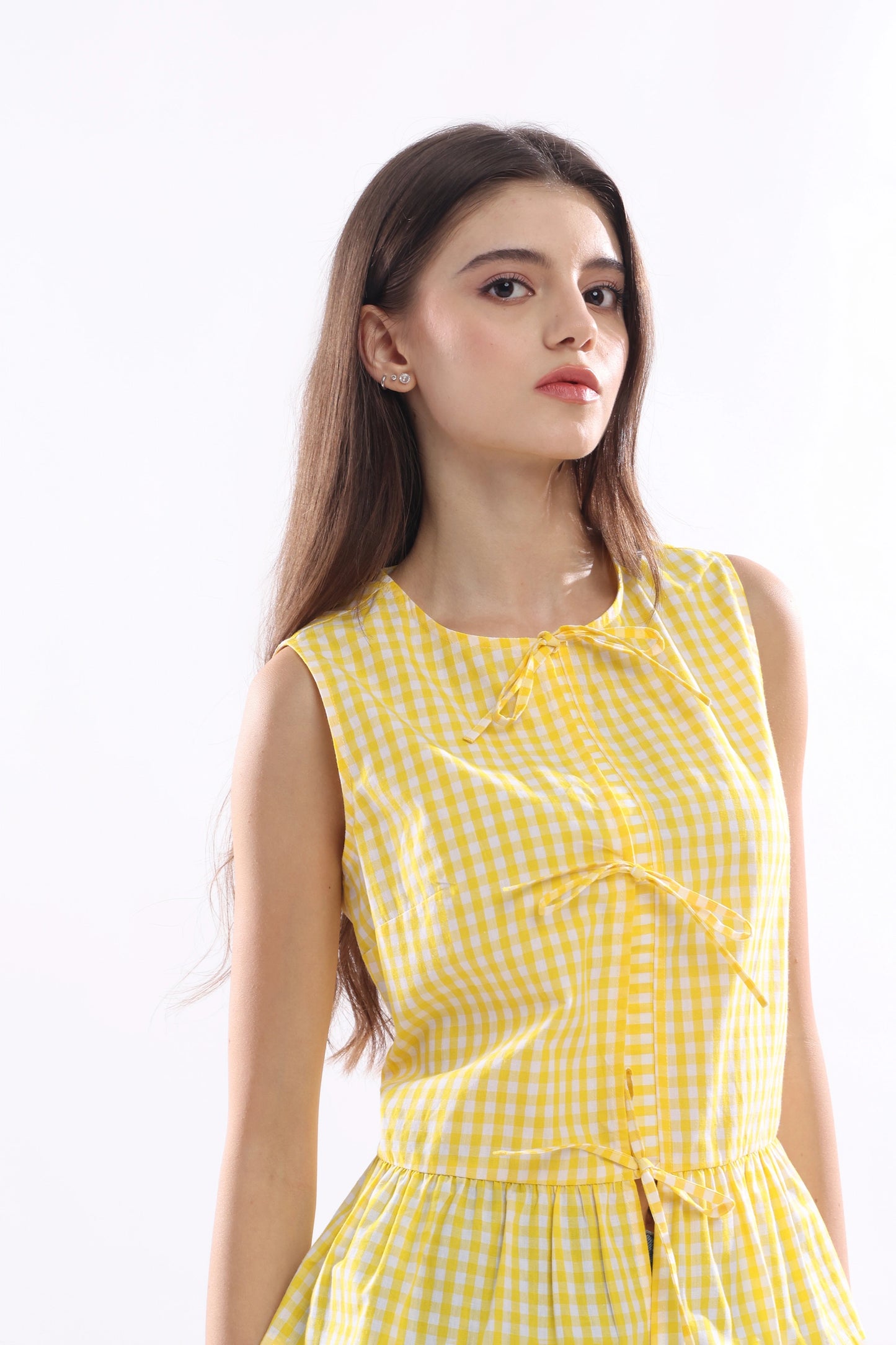Honey Checks Sleeveless Top with Tie Ribbons