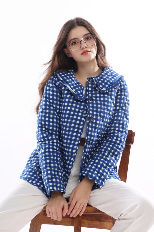 Gingham Blue Full Sleeve Jacket