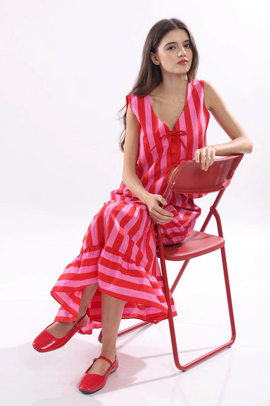 Rosalia Co-ord Set - Pink & Red Stripes