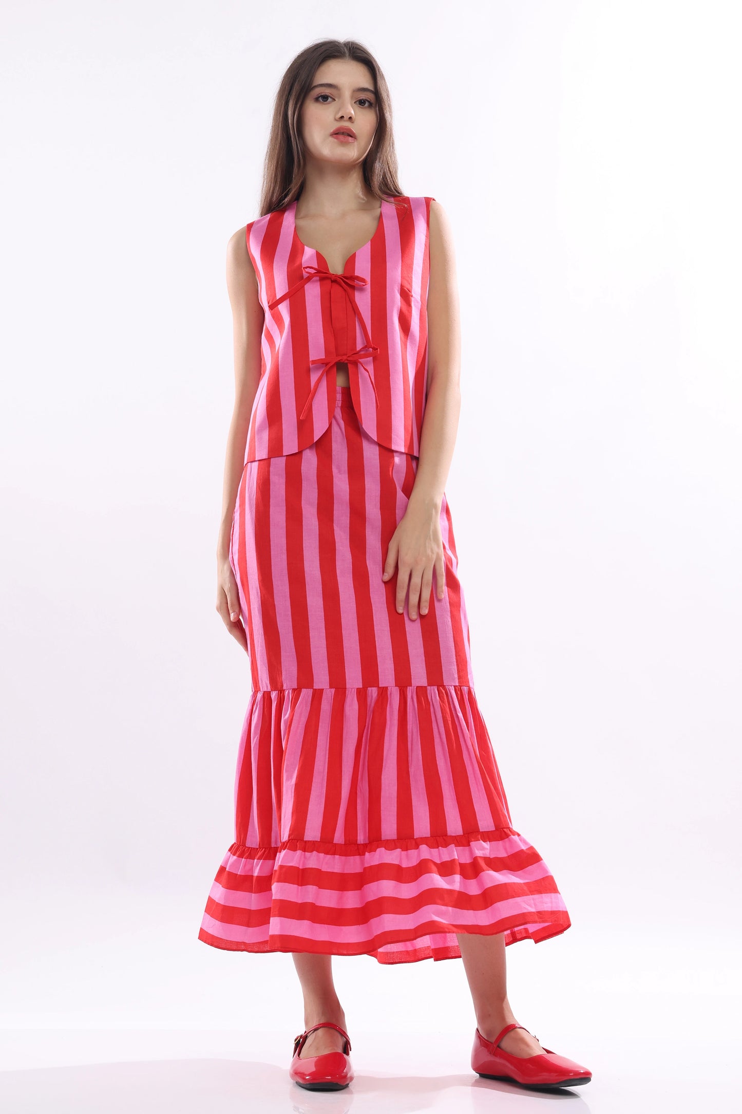 Rosalia Co-ord Set - Pink & Red Stripes