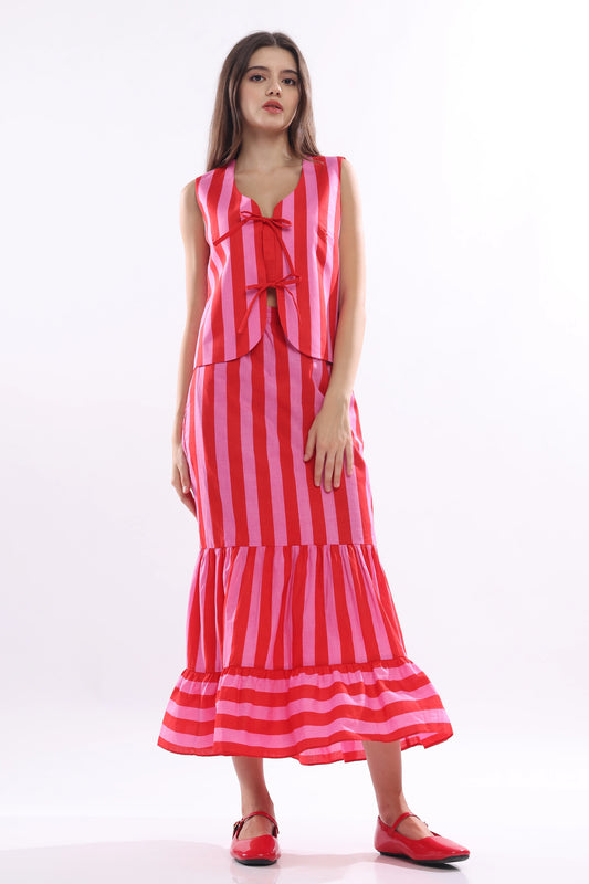 Rosalia Co-ord Set - Pink & Red Stripes