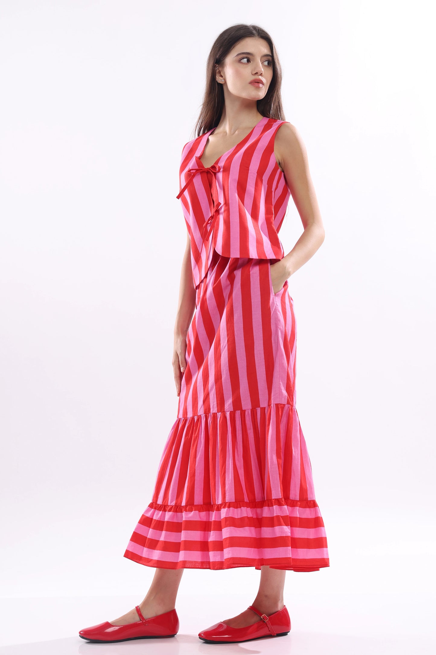 Rosalia Co-ord Set - Pink & Red Stripes
