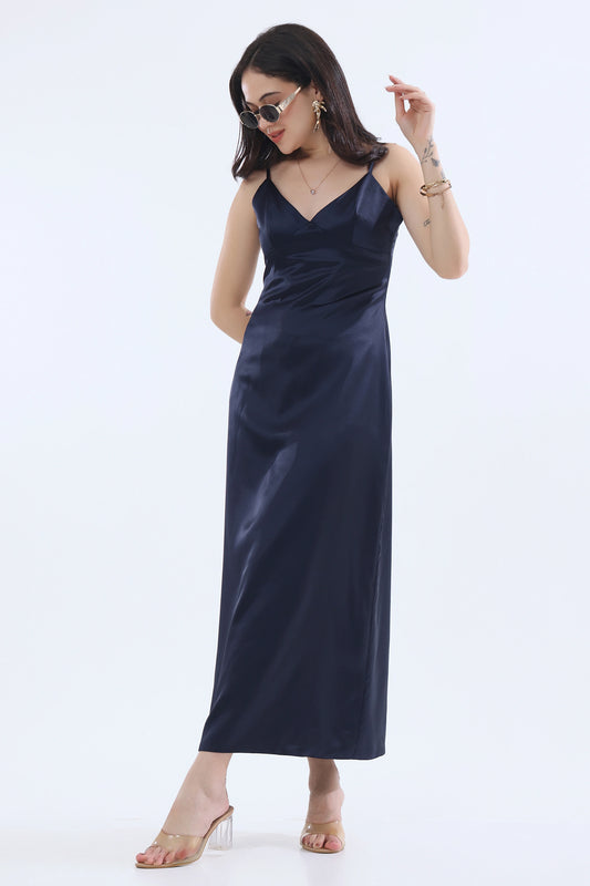 Satin maxi Dress- Navy