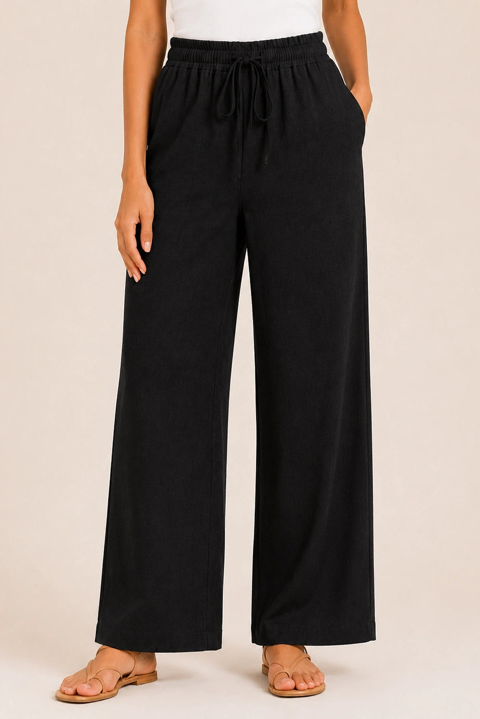 Black Straight-Leg Drawstring Trousers