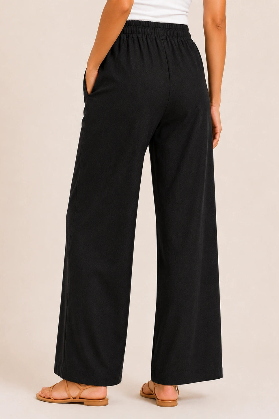 Black Straight-Leg Drawstring Trousers