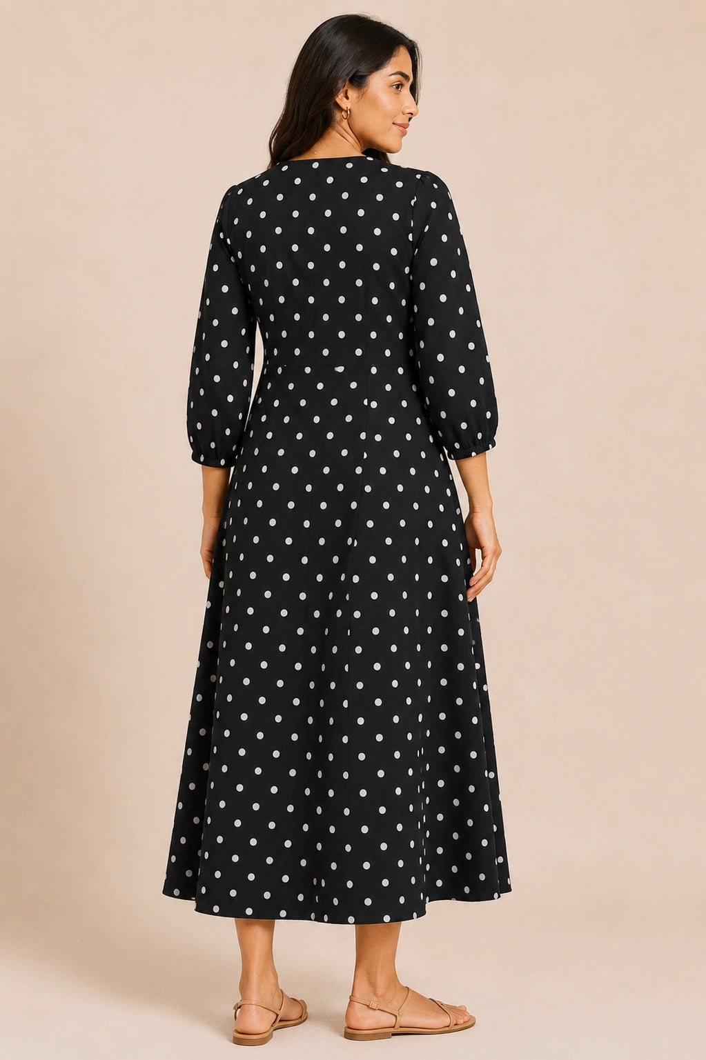 Onyx V-Neck Button-Down Midi Dress
