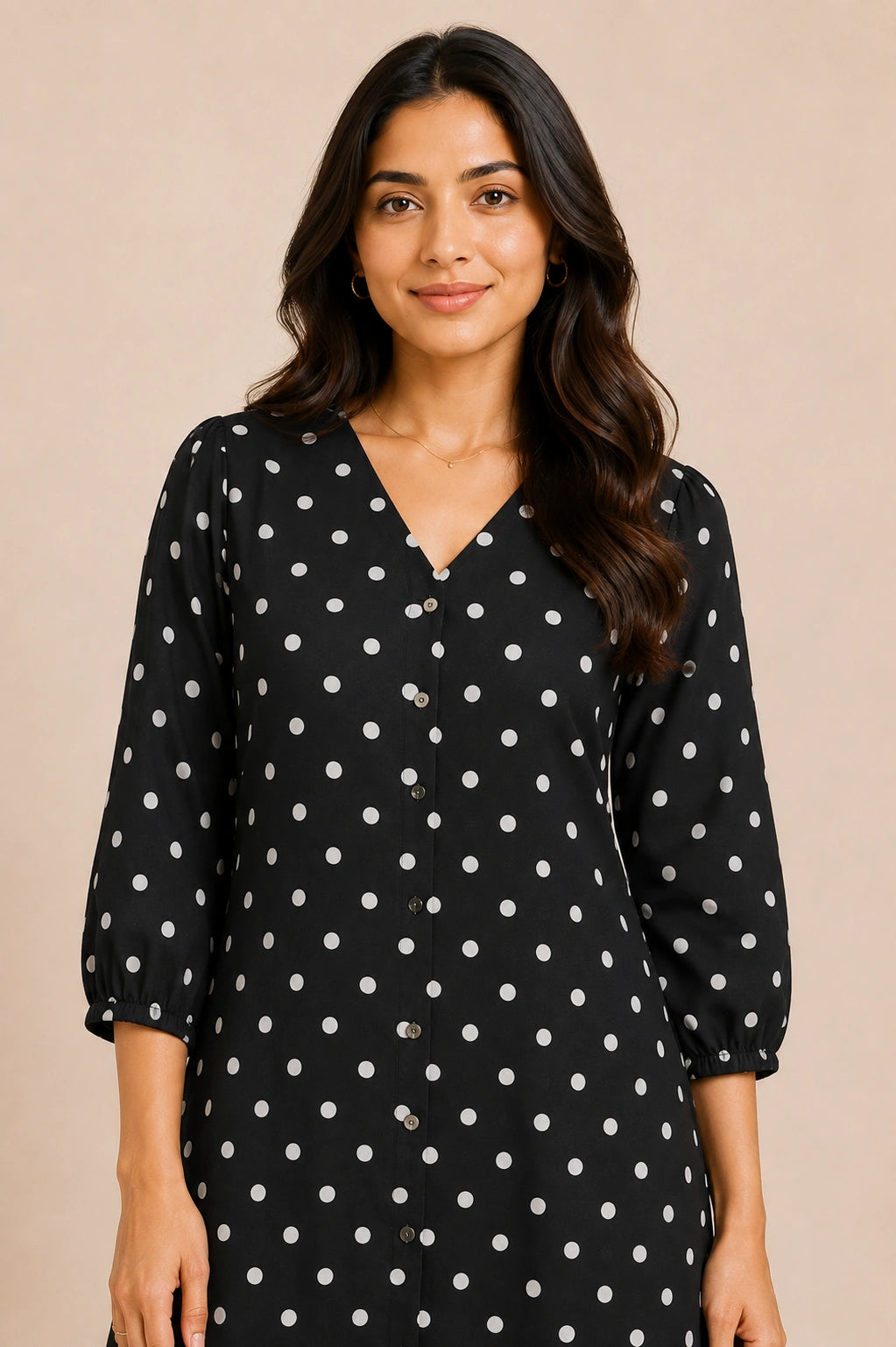 Onyx V-Neck Button-Down Midi Dress