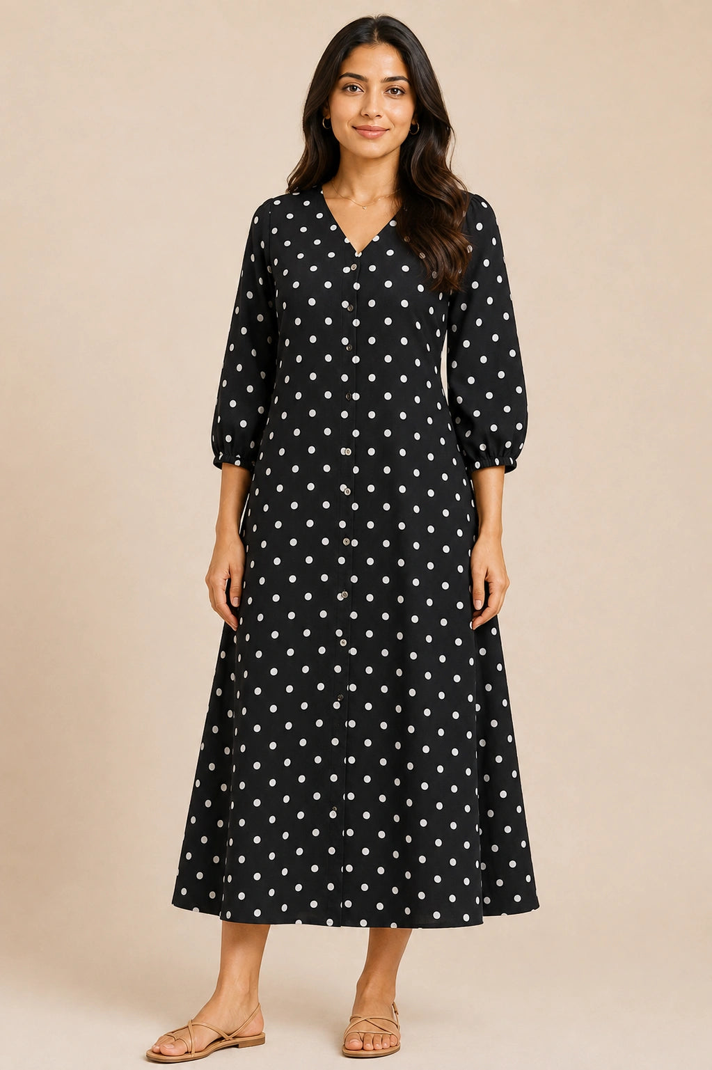 Onyx V-Neck Button-Down Midi Dress