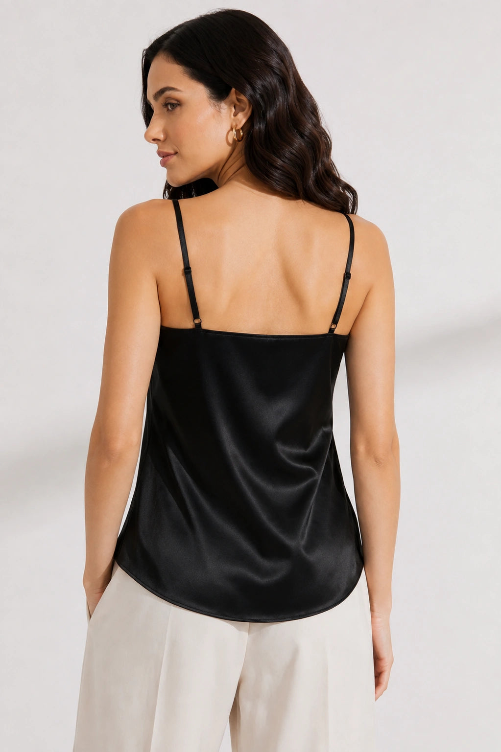 Satin Spaghetti Strap Top - Black